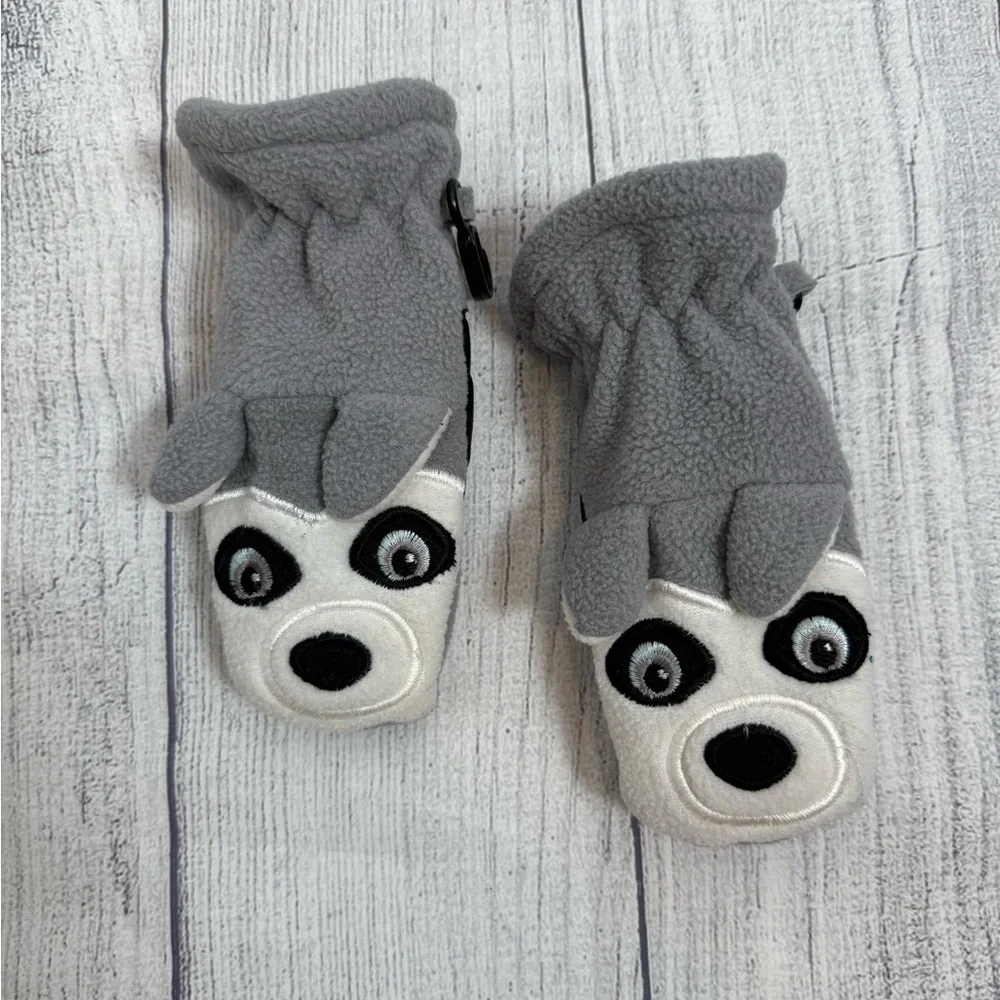 The Children's Place Gray Husky Dog Fleece Mittens  Size L (2-4 Years)